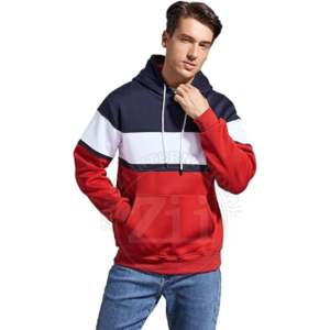 Sweat à capuche bicolore en coton, pull décontracté avec capuche brodée, couleur unie contrastée, style à capuche - Product Image 4