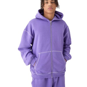 Sweat à capuche unisexe en polaire lourde avec logo personnalisé OEM ODM Motif à points contrastés Fermeture éclair pour hommes pour la saison hivernale - Product Image 1