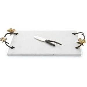 Plateau de service en marbre blanc design antique avec couteau en métal feuille design poignée nickelée vente en gros nouveau design plateau fait main - Product Image 4