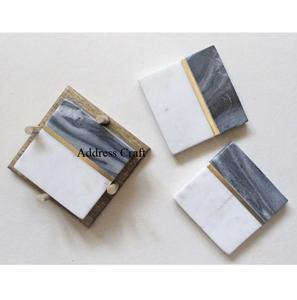 Ensemble de sous-verres en marbre élégant avec incrustation en laiton pour la décoration intérieure moderne Sous-verres en pierre de luxe pour boissons Décoration de table basse élégante - Product Image 3