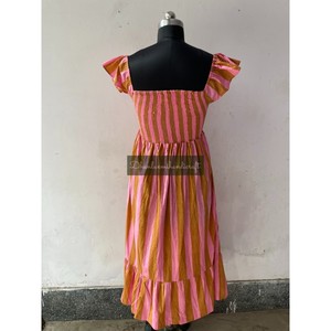 Ropa Bohemia con estampado de bloques a mano para mujer, vestido de diseñador al por mayor, Túnica india de verano de algodón, ropa de resort de playa - Product Image 5