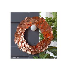 Exquisita Corona de Hojas de Laurel de Papel de Cobre, Decoración Festiva de Pared para Navidad, Acción de Gracias y Otoño, Aro Floral Metálico Personalizable en Pulgadas - Product Image 1