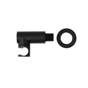 Robinet de sortie d'eau rond noir mat avec support de douche et raccord flexible – Articles de bain et toilettes - Product Image 1