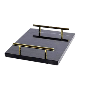 Pure <b>Black</b> Marble <b>Serving</b> <b>Tray</b> Golden Handles Eco-Friendly American Style Polished Wedding Decor High Quality Low Prices Stocked - Product Image 1
