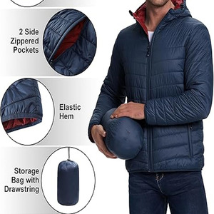 Veste matelassée pour homme, veste matelassée à capuche zippée, vêtement d'extérieur décontracté, veste matelassée à bulles - Product Image 2