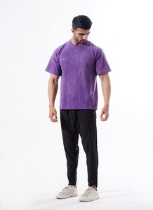 T-shirt personnalisable délavé à l'acide violet de haute qualité 100% coton T-shirt à manches courtes à col ras du cou pour hommes - Product Image 6
