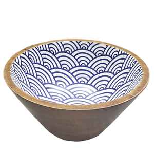 Natural Finish Wooden Printed Bowl With Hand Painted Design For Table Centerpiece Handmade From India At Cheapest price - Product Image 5