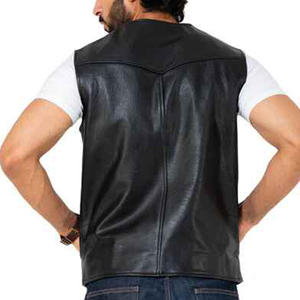 High Quality Men's Motorcycle Leather <b>Vest</b> OEM Formal <b>Black</b> Woolen Fabric Breathable Top for Adults Winter Use in Gym Motorbike - Product Image 2