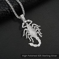 Collier Pendentif Scorpion Glacé en Argent Sterling 925 Plaqué Rhodium avec Zircon, Bijou Chrétien Gothique Hip Hop de Qualité Supérieure