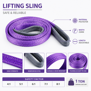 Eslinga Plana de Alta Resistencia Provina de 1 Tonelada para Elevación con Grúa, Poliéster de Alta Tenacidad con Ojales Reforzados con Acero, Uso Industrial - Product Image 3