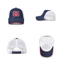 Gorra Trucker de Malla Azul y Blanca Ajustable de 5 Paneles con Parche Bordado y Visera Curva para Uso Casual al Aire Libre