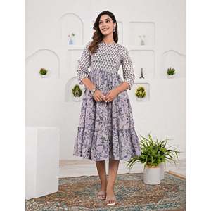 ชุดเดรสลำลองผ้าฝ้ายพิมพ์ลายสีเทา ไซส์เดียว XS ระบายอากาศได้ดีและเป็นมิตรต่อสิ่งแวดล้อม เหมาะสำหรับใส่ในวันธรรมดาและวันหยุด - Product Image 1