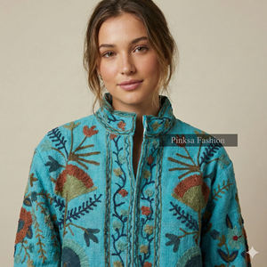 Chaqueta de terciopelo de algodón tejida con bordado a máquina, diseño Suzani, estilo bohemio, transpirable, para otoño e invierno, abrigo de lujo indio para mujer - Product Image 3