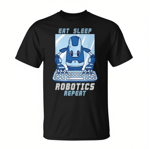 T-shirt unisexe pour adultes à manches courtes et col rond avec impression numérique promotionnelle Eat Sleep Robotics Repeat - Product Image 2