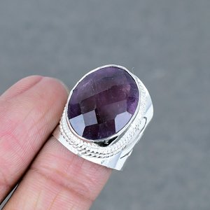 แหวนพลอยอเมทิสต์ทองเหลืองทรงรีชุบเงินสเตอร์ลิงทำด้วยมือจาก925ทันสมัย - Product Image 2