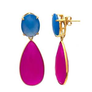 Juego de aretes de piedras preciosas chaceldony rosa y azul chaceldony chapado en oro para mujeres y niñas de Jaipur Gems - Product Image 1