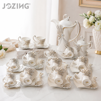 Service à thé en porcelaine et céramique JOZING de luxe avec garniture dorée et cristaux, tasses, soucoupes, pot Dallah, liquidation de stock, directement de l'usine, mariage arabe
