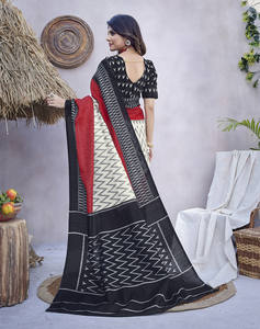 Sari de seda de Arte de uso diario | Sari ligero estampado con pieza de blusa sin costuras | Estilo étnico simple y elegante - Product Image 3