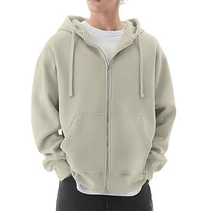 100% coton 400 GSM sweat à capuche zippé lourd pour hommes surdimensionné goutte épaule couleur unie personnalisé brodé automne essentiel - Product Image 6