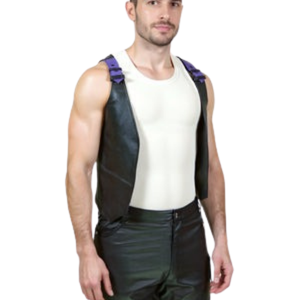 <b>Mens</b> Gridlock Leather <b>Waistcoat</b> <b>Black</b> and Purple Faux Leather Fetish Clubwear Vest - Product Image 2