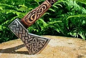 Hache à double lame de qualité industrielle en acier, personnalisée, de qualité supérieure, en acier au carbone, hache viking, manche en bois, en vente - Product Image 3