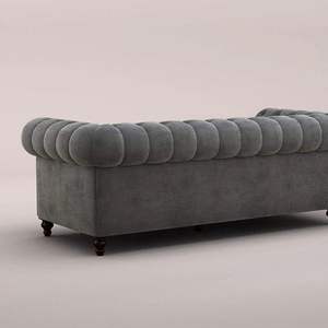 มหาราชาโซฟา3-Seater สไตล์ร่วมสมัยหรูหราผ้ากำมะหยี่ทนทานสีเทาถ่านดีไซน์กระจุกสำหรับห้องนั่งเล่นโรงแรมวิลล่าเฟอร์นิเจอร์ - Product Image 4