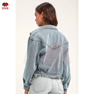 Chaqueta Vaquera para Mujer, Marca Privada OEM ODM, Chaqueta de Mezclilla al por Mayor de Fábrica, Color Sólido, Logotipo Personalizado - Product Image 4