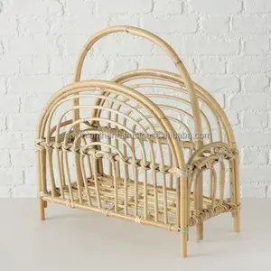 Creative Magazine Rack Small Boho Magazine Holder Storage Basket Hand Woven Natural Rattan Magazine File Holder Newspaper Rack