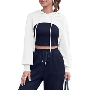 <b>Women's</b> Winter Knitted Fashion Breathable Hoodies <b>Shrug</b> Long Sleeve Super Crop Drawstring Hooded Sweatshirts Casual Workout Tops - Product Image 4
