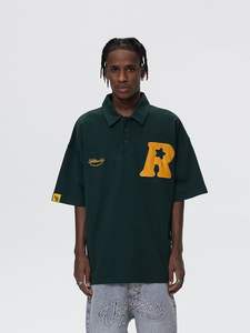 Polo con hombros caídos de gran tamaño personalizable estilo retro, Polo bordado para hombre - Product Image 6