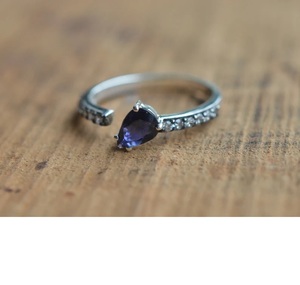 Iolite 925 Sterling Silver Christian Bohemian Wedding Ring Cut Gemstone Blue and Cubic Zirconia Gift for Her - Product Image 1