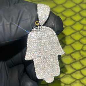 Hamsa Hand Pendentif en argent sterling 925 Pendentif Hip Hop entièrement glacé pour homme en argent sterling 925 - Product Image 1