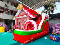 Château gonflable de Noël avec toboggan Jingle Bells, combo trampoline en PVC pour tout-petits, idéal pour jardin et fêtes d'anniversaire