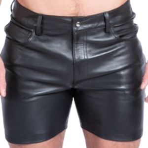 Leatherette <b>Mens</b> Shorts Black Faux <b>Leather</b> Fetish Clubwear Casual Fit Shorts - Product Image 5