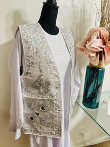 Chaleco tradicional afgano elegante de otoño para hombre, encaje de trabajo Bordado de lana informal para eventos culturales, bodas, Eids Mehndis - Product Image 4