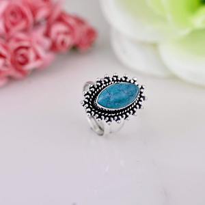 Classical Women's 925 Sterling <b>Silver</b> Rhodium <b>Boho</b> Style Turquoise Gemstone Handmade Wedding Engagement <b>Ring</b> for Party - Product Image 5