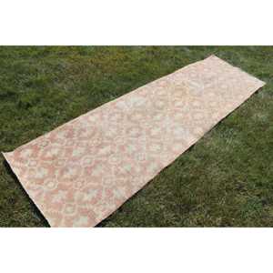 Turkish <b>Runner</b> <b>Rug</b> 2.7x9.4 ft (81x286 cm), Pink Ikat Vintage <b>Rug</b> - Product Image 3