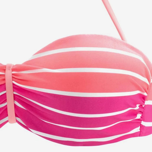 Conjunto de Bikini de Dos Piezas a Rayas para Mujer, Top Bandeau, Braguita Hipster, Traje de Baño de Spandex y Poliéster - Product Image 4