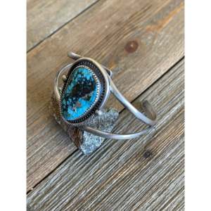 Navajo Kingman Turquoise & Sterling <b>Silver</b> <b>Cuff</b> <b>Bracelet</b> Cultural Collectible Jewelry - Product Image 4