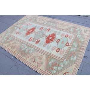 Alfombra Turca, Alfombra Vintage de 5.3x7.4 pies, Alfombra Floral Roja y Verde - Product Image 2