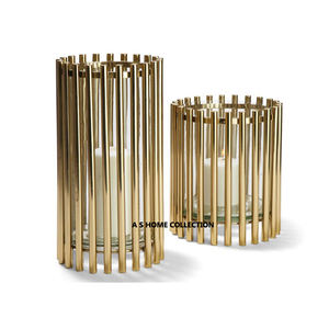 Juego de candelabros Hurricanes de luz de té de estilo lujoso hecho a mano dorado redondo de acero inoxidable de 2 Uso para fiestas - Product Image 1