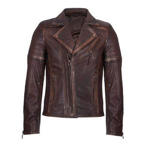 Chaquetas de cuero de vaca vintage marrón logotipo personalizado alta calidad peso pesado Streetwear motocicleta hombres chaquetas - Product Image 5