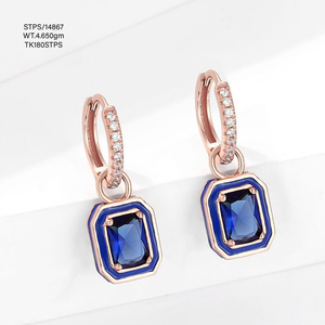 925 <b>Silver</b> Luxury Blue Crystal Jewellery Cz Set Earrings Colourful Enamel <b>Huggie</b> Earrings Gold Plated Pendant Earrings for Women - Product Image 1