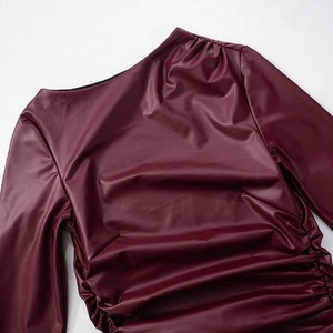 النساء الشتاء عارضة طويلة الأكمام قمم بو الجلود مطوي - Product Image 6