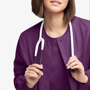 Veste de travail en coton mélangé à manches longues avec ourlet côtelé, coupe professionnelle, respirante, confortable, unisexe - Product Image 1