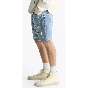 Jorts personnalisés à la mode pour hommes brodés en détresse Baggy Jorts de haute qualité lavés Shorts en jean à double ourlet lavés à l'acide - Product Image 3