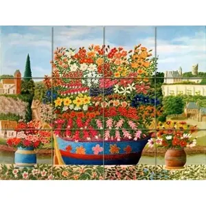 Flores y arte de barco Mármol Cerámica Cocina Ducha Pared Mural Backsplash Azulejo para cocina y baño - Product Image 1