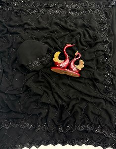 Collection de saris noirs brodés de séquences magnifiques, style pakistanais, robe pour filles pour les mariages et les fêtes - Product Image 3