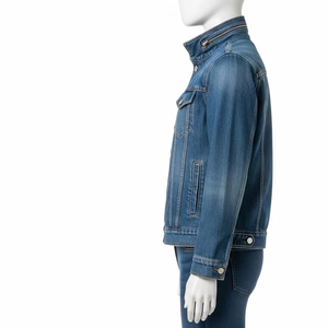 แจ็กเก็ตยีนส์กันลมสำหรับผู้ชาย, แจ็กเก็ตผ้าคอตตอนผสมคอปกตั้งเสื้อแจ็กเก็ทลำลองสวมใส่สบายทนทาน - Product Image 5