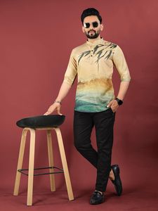 ผ้าปอกระเจาและผ้าฝ้ายแบบสั้นสำหรับผู้ชายสไตล์ผ้าไหมทางการสำหรับงานปาร์ตี้เสื้อผ้าอินเดียและปากีสถาน - Product Image 3